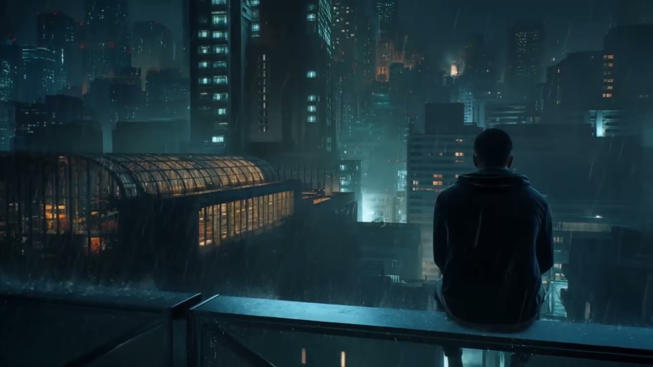 Midnight Solitude: Rainy City Balcony Ambience (4hrs Sleep loop)