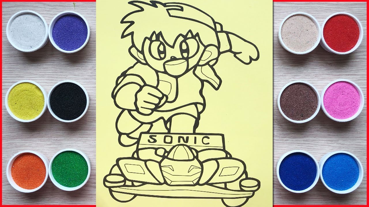Đồ chơi trẻ em TÔ MÀU TRANH CÁT CẬU BÉ SONIC - Colored sand painting sonic toys (Chim Xinh)