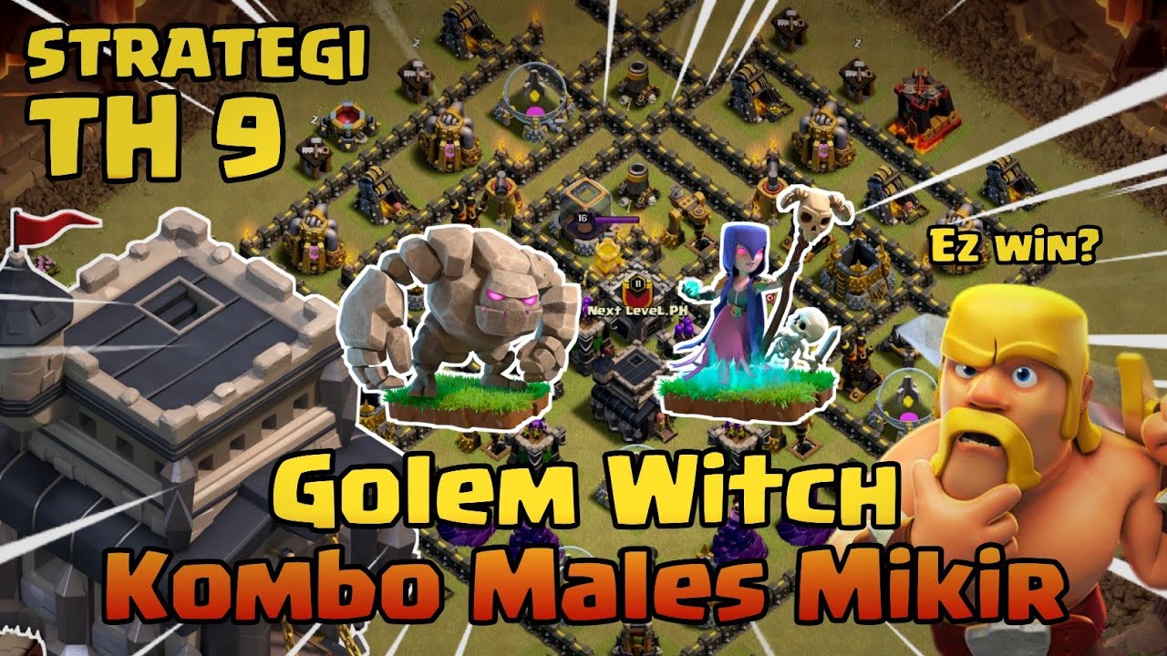 Tinggal Sebar Auto Rata! Golem Witch TH 9 - Strategi TH 9 | COC Indonesia