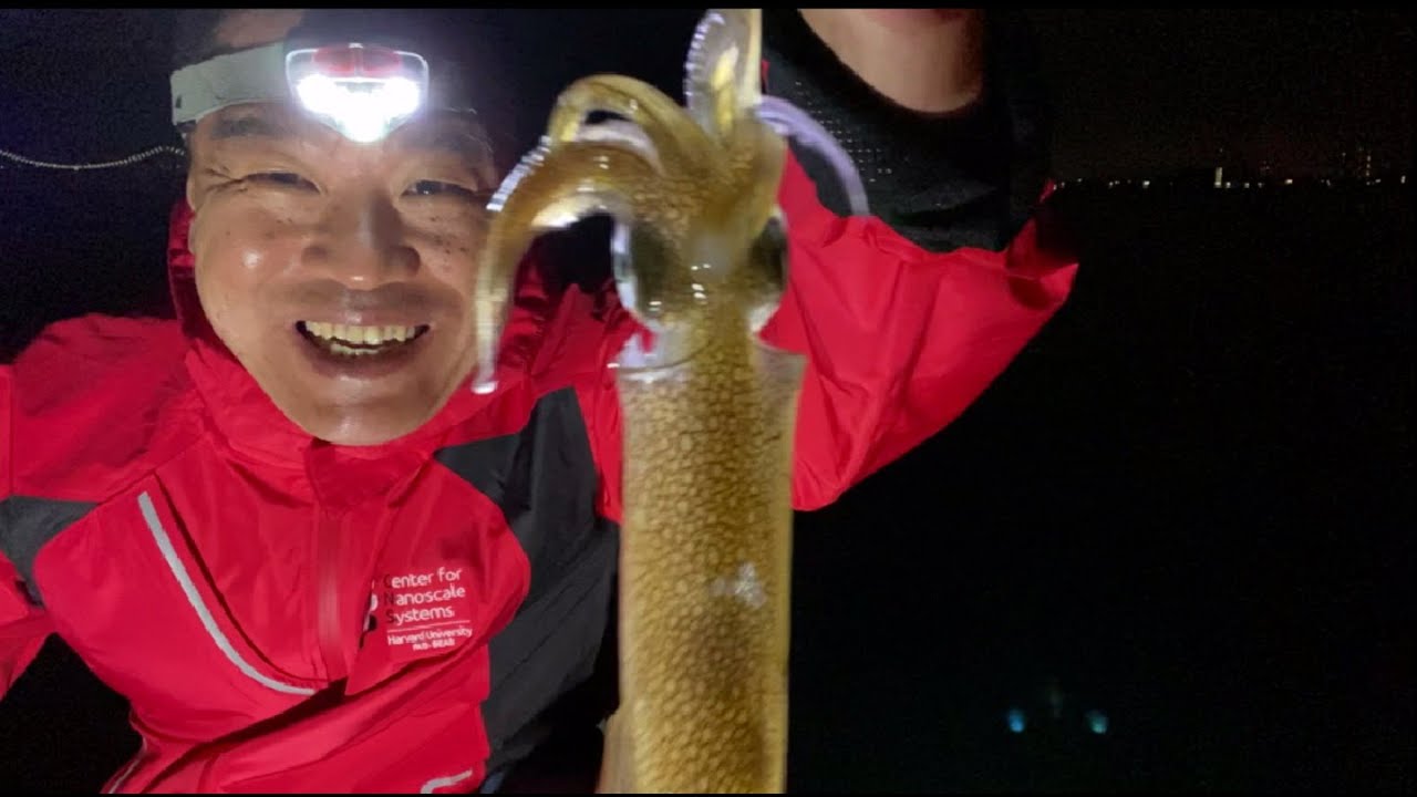Squid fishing on a pier at Fort Adams State Park (6/16, 2022)