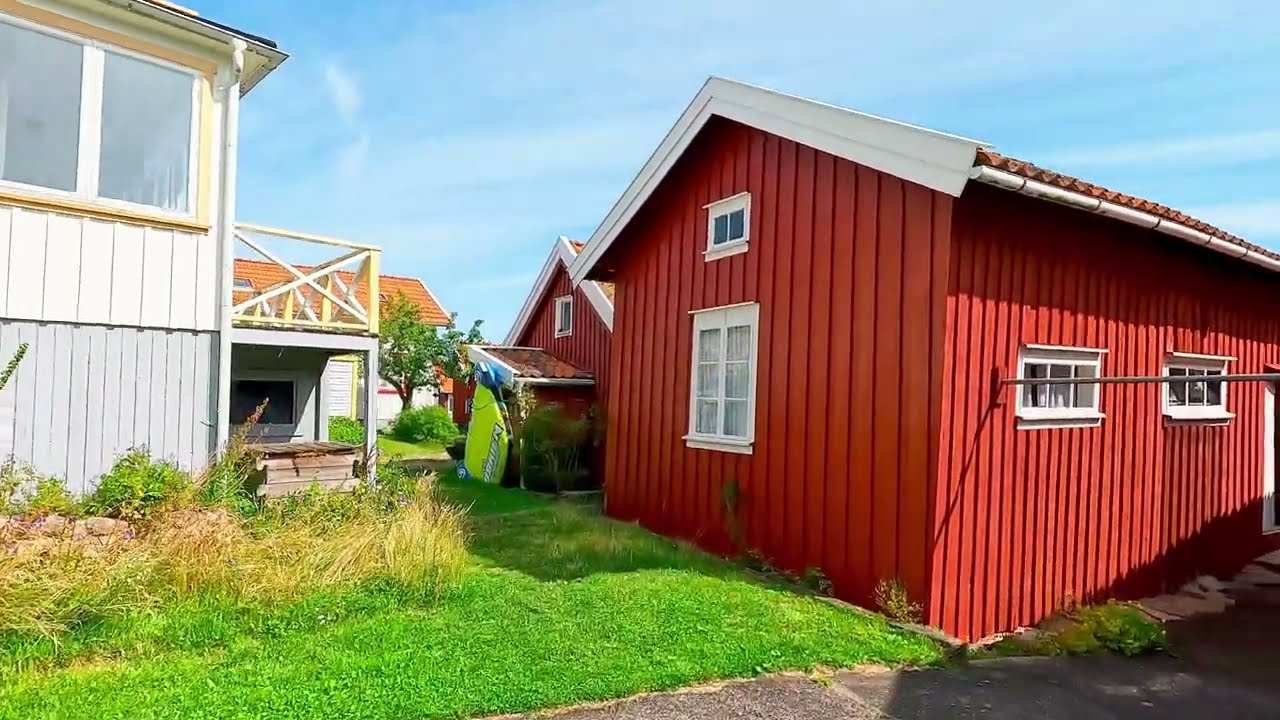 fiskebäckskil island walk around and see what it looks like small streets between fishing tables 4k