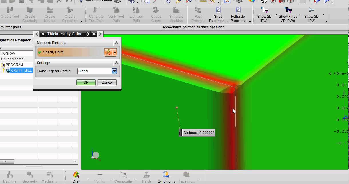 NX CAM - Diferenciar verificação com Show Tickness By Color e 2D Dynamic