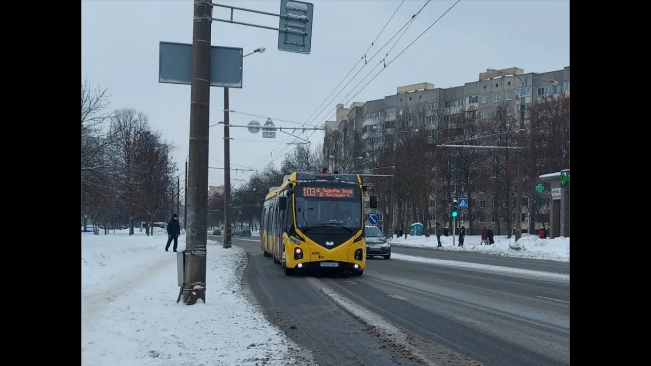 Минск, поездка в электробусе БКМ-Е433 Витовт, рег.№ АА Е149-7, марш.103 (06.02.2026)