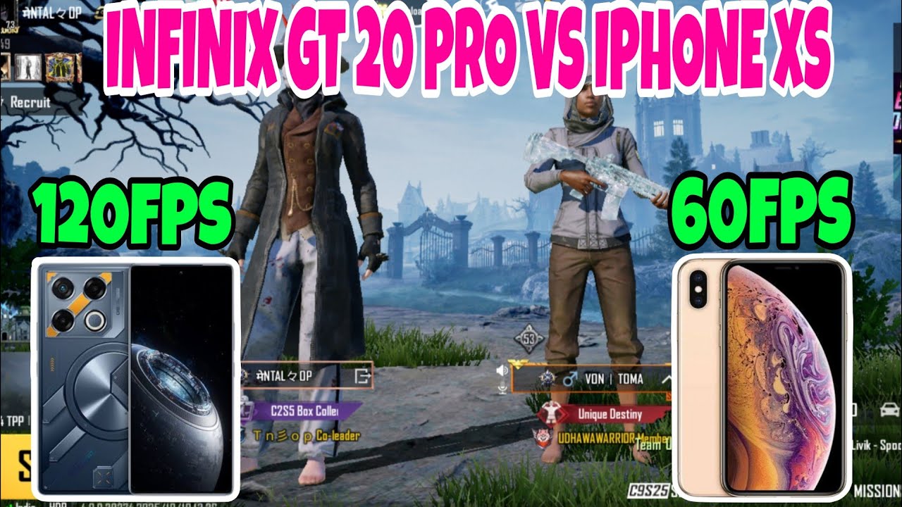 INFINIX GT 20 PRO 120FPS VS IPHONE XS 60FPS TDM CHALLENGE BGMI