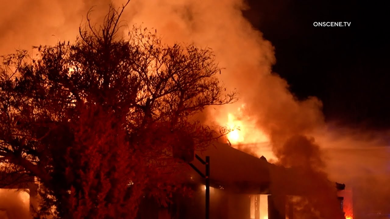 Fully Engulfed House Fire Sends 3 to Hospital