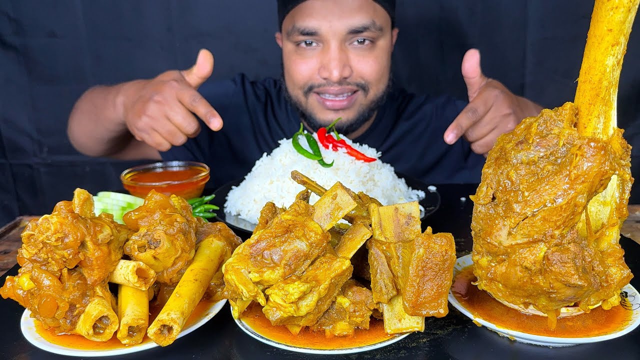 SPICY MUTTON LEG CURRY, CHAAP CURRY, BUFFALO LEG OIECE CURRY AND RICE EARING, MUKBANG, EATING VIDEOS