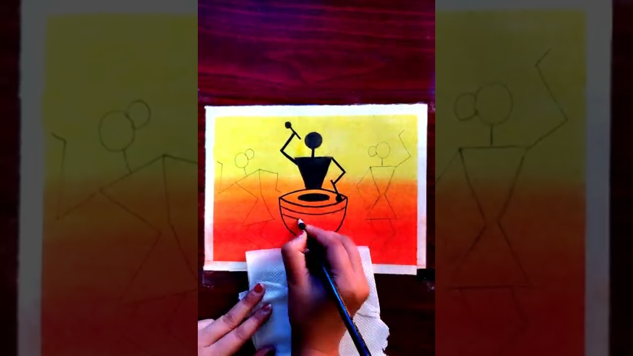 Warli Painting for Beginners || Indian Tribal Art || Oil Pastel Drawing || #shorts