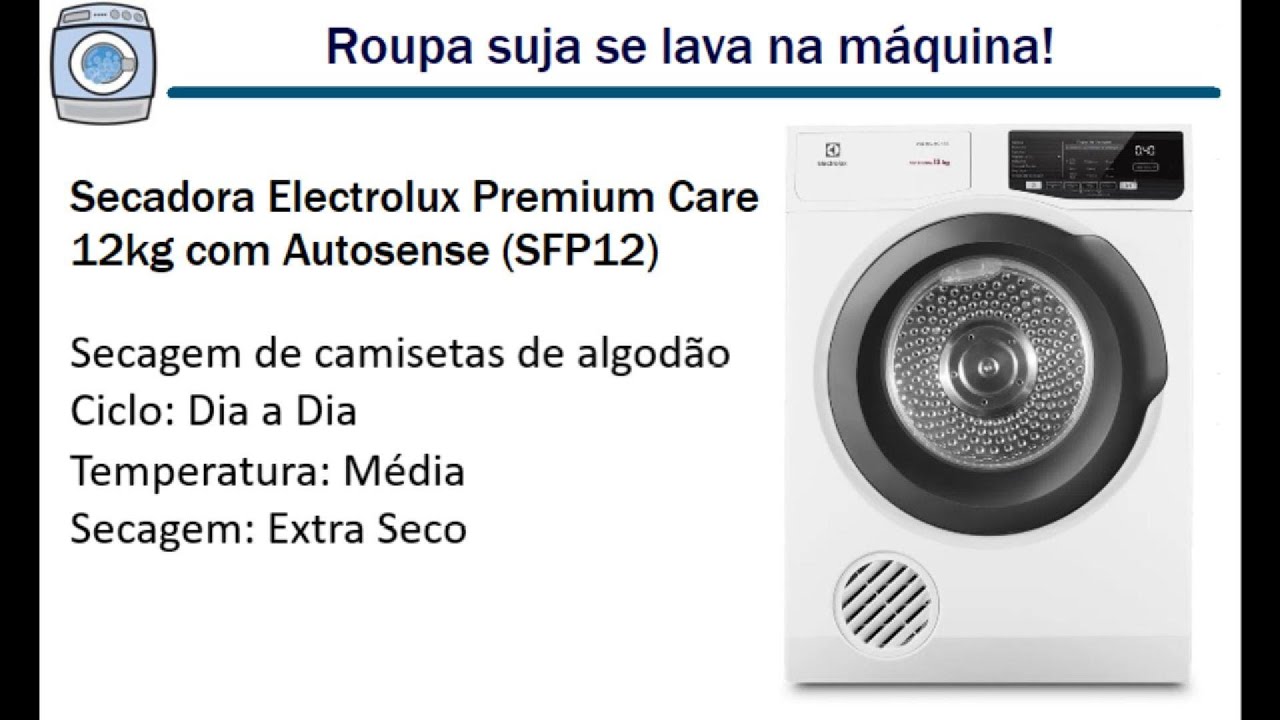 Secadora Electrolux Premium Care 12kg com Autosense (SFP12) - Secagem de camisetas de algod&atilde;o