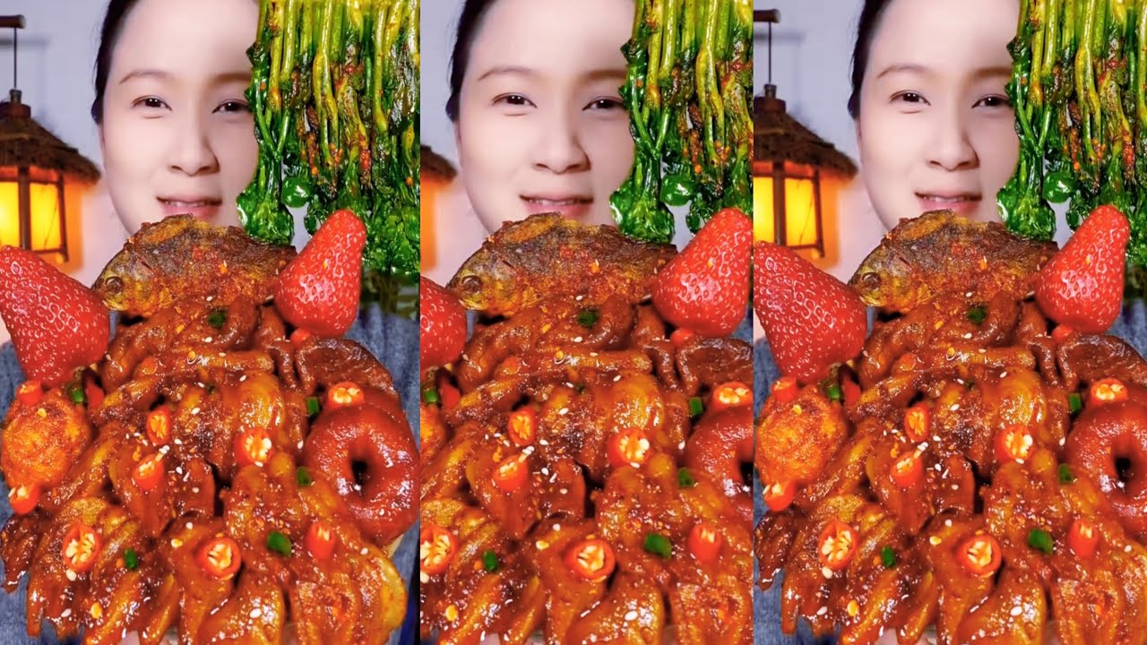 Grilled meat with all kinds of vegetables and fruits, delicious