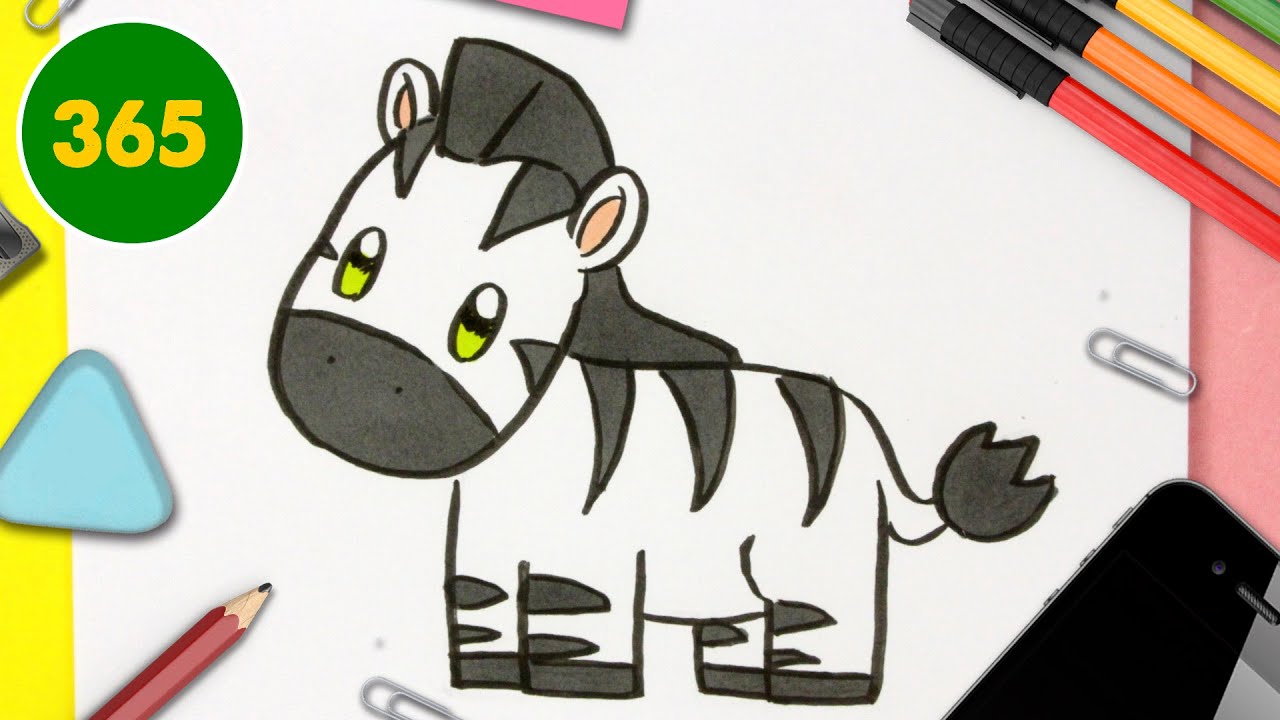COMMENT DESSINER UN ZEBRA KAWAII - dessins kawaii faciles - Comment dessiner des animaux kawaii