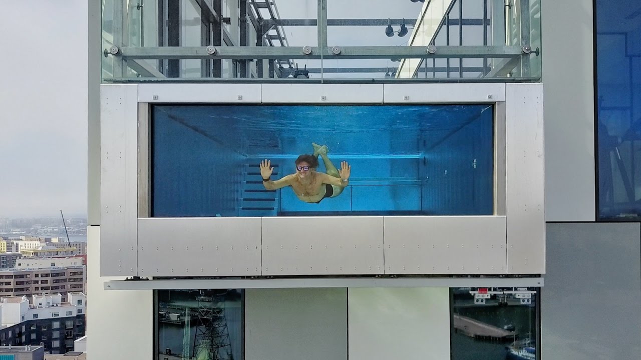 GLASS SWIMMING POOL 1000 FEET IN THE SKY