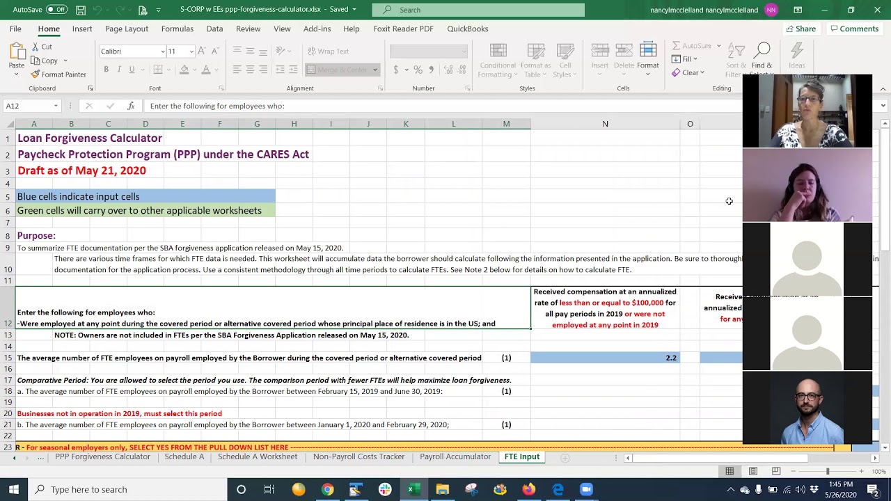 2020-05-26 PPP Forgiveness S Corp Example - FREE Zoom Recording