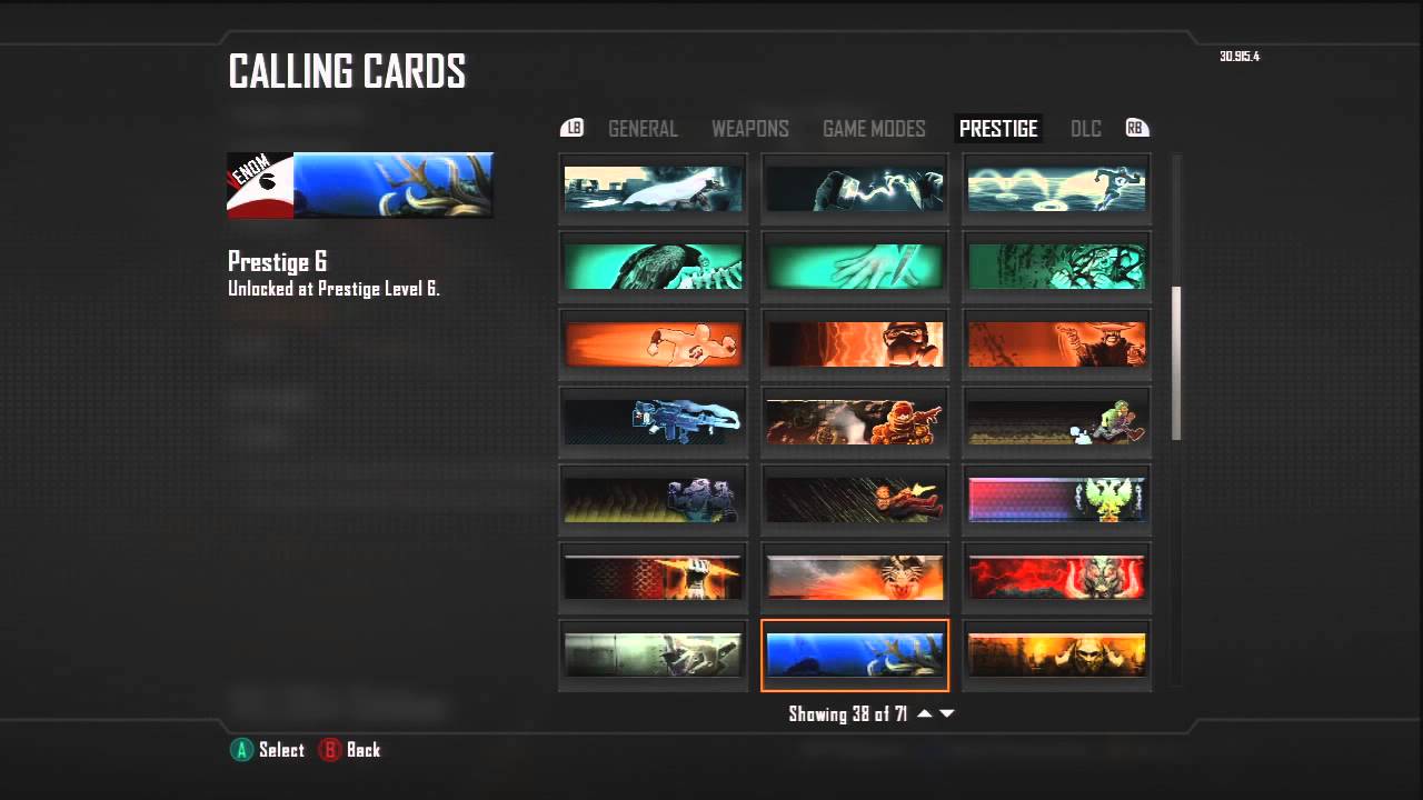 Black Ops 2 - Prestige Calling Cards - All Prestige's