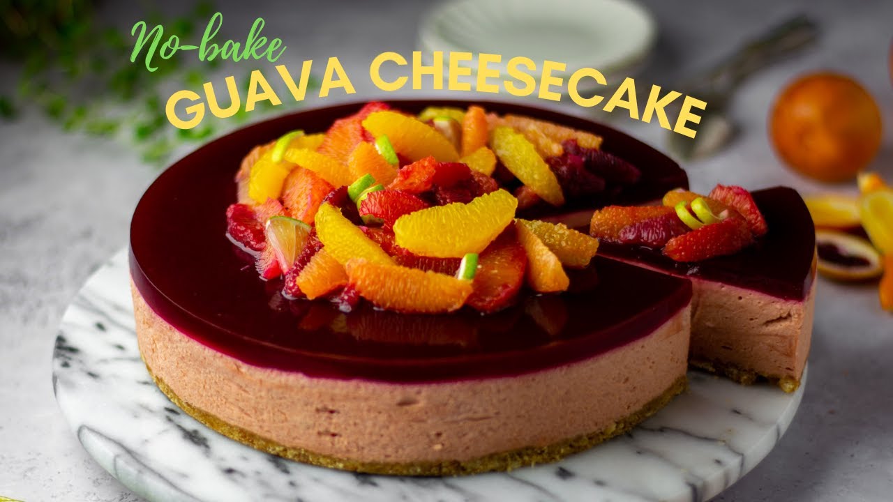 Guava cheesecake with blood orange gelee | No-bake recipe | Vegetarian | No egg or gelatin |