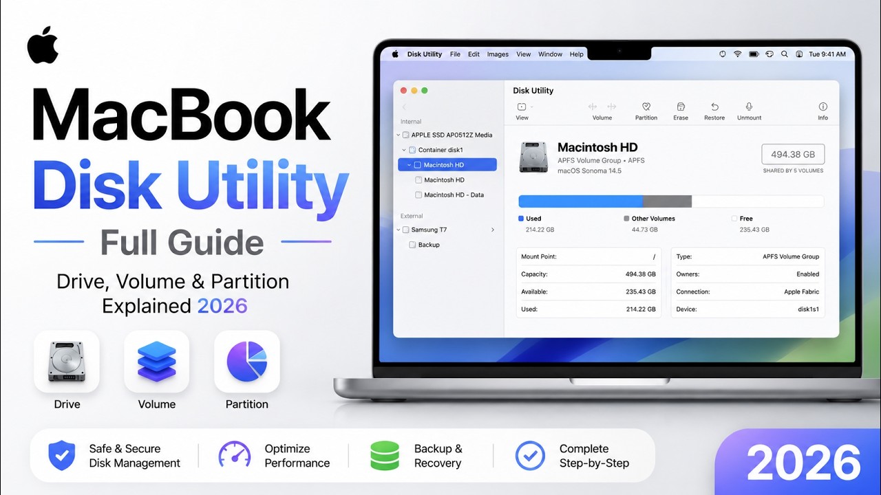 MacBook Disk Utility Full Guide | Drive, Volume & Partition Explained 2026