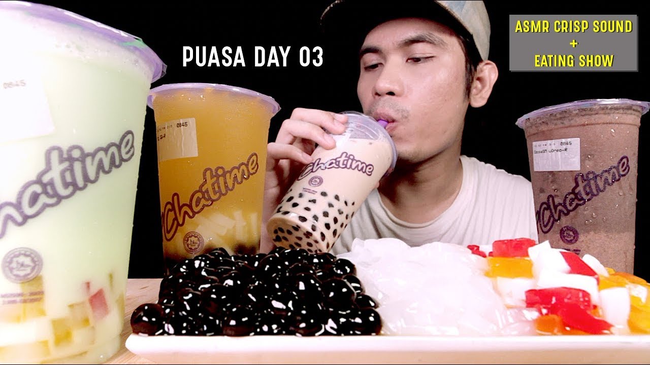 PUASA DAY 03: CHATIME BUBBLE TEA | Boba Jelly Gulp Chewy Sticky Sound | EATING SHOW W/ ASMR MALAYSIA