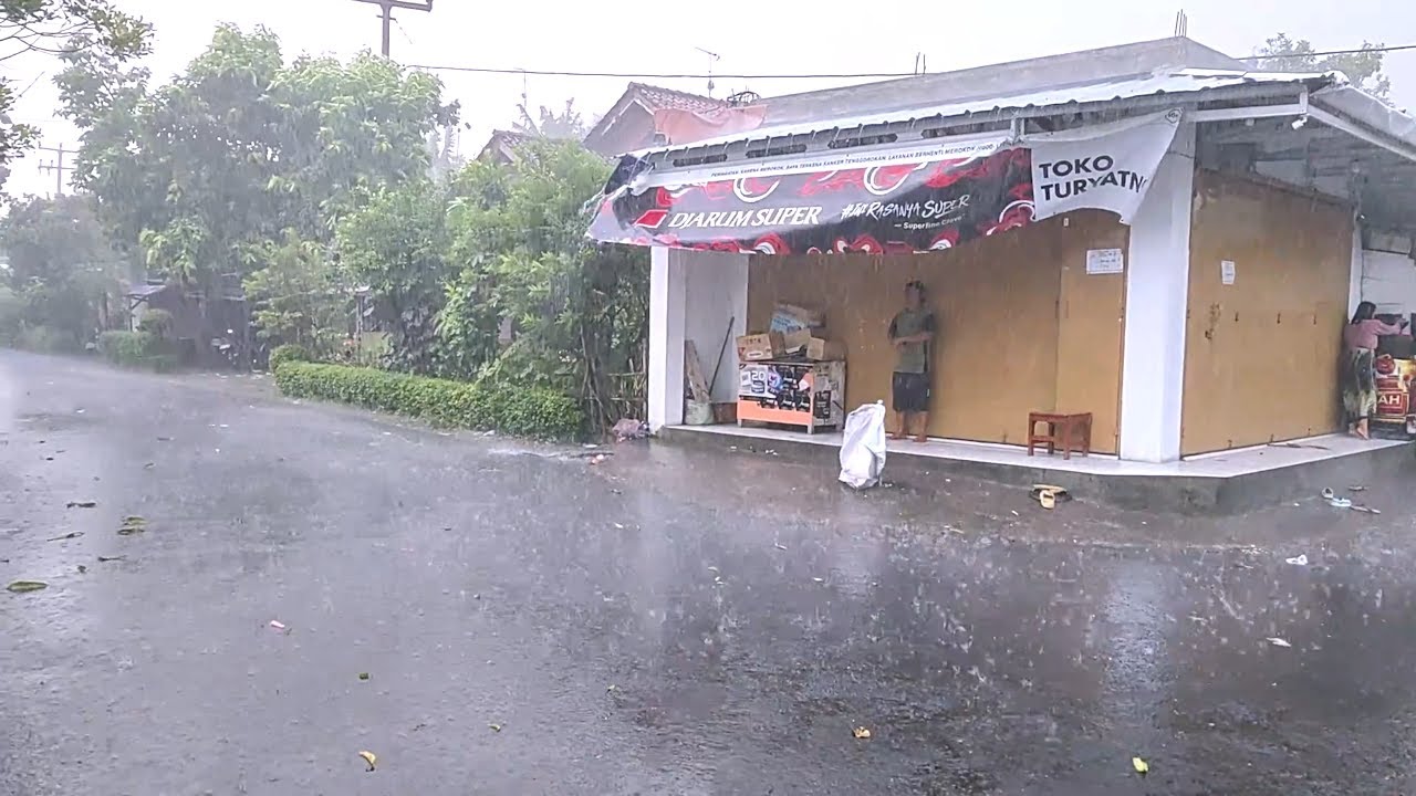 Walking Alone in Village During Heavy Rainstorm with Intense Wind and Deep Thunder ASMR 4K Video 68