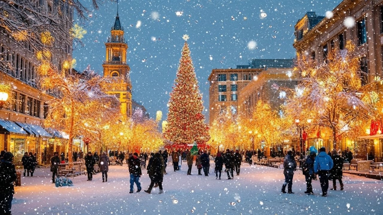 Cozy Fireplace Coffee Shop Ambience with Smooth Jazz and Snowfall