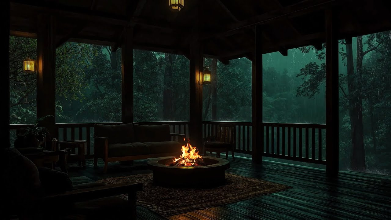 Gentle Rain Soothes the Mood 💆‍♀️ Crackling Fire & Thunder 🌧️ Tranquil Forest for Deep Sleep