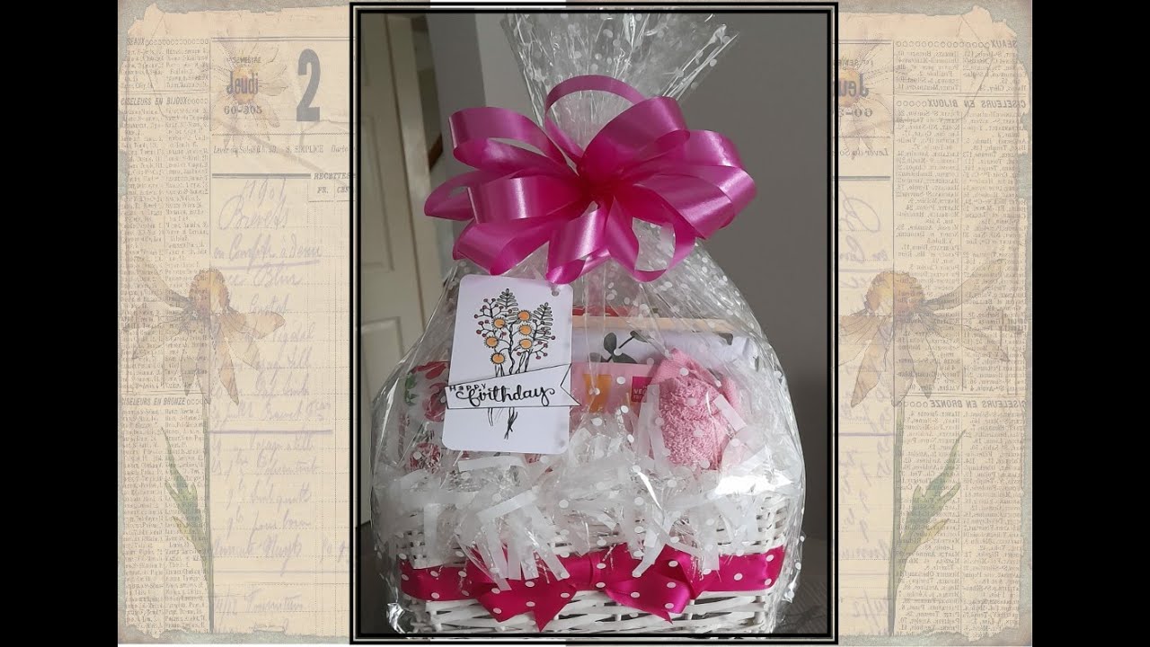 ASMR/No Talking. Gift basket, with wrapping paper, tissue & cellophane