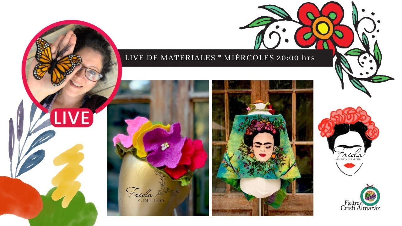 Live de Materiales Tapado y Cintillo Frida Kahlo en fieltro húmedo/ wetfelting