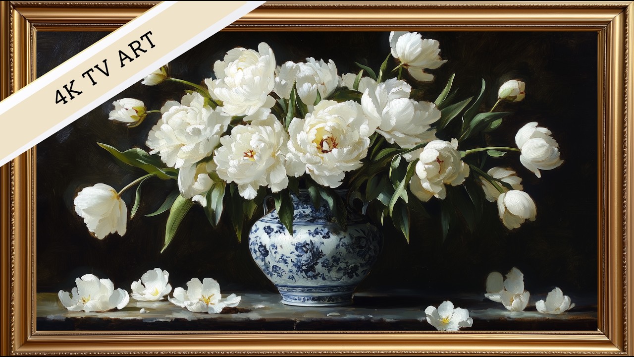 Vintage Floral Peonies Oil Painting | 3 Hours Frame TV Art | Gold Framed 4K Art Screensaver