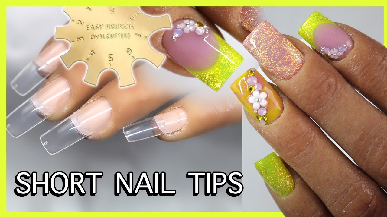 Short Acrylic Nails - Marble - Smile Line French Cutter for SHORT Nails and Glitter