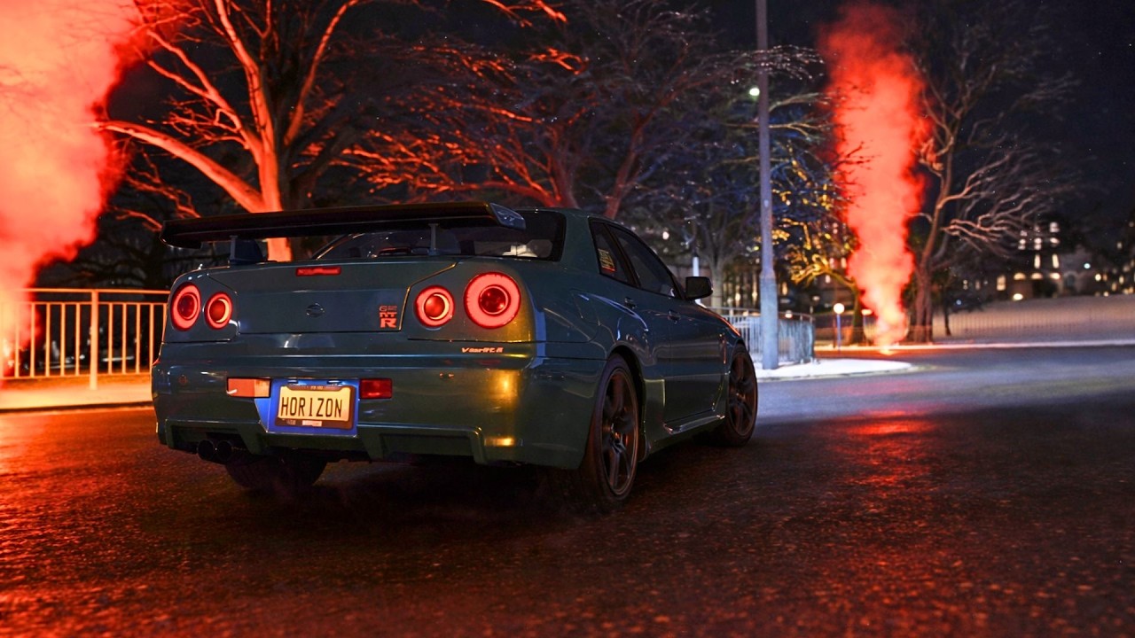 SKYLINE R34 GTR in a Night Street Race | Forza Horizon 4 | (NO HUD)