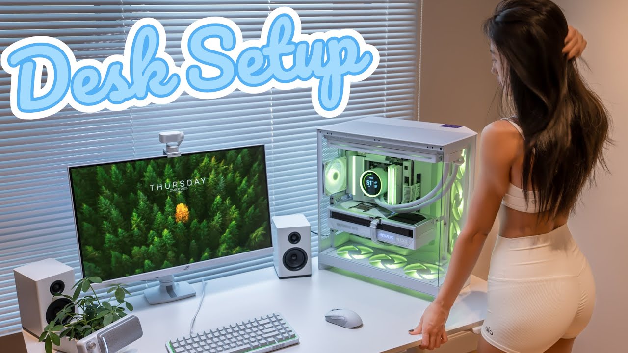 Building All-White PC + Cute Desk Setup Tour✨ NZXT H9 Flow Setup｜Minimalist Vibes
