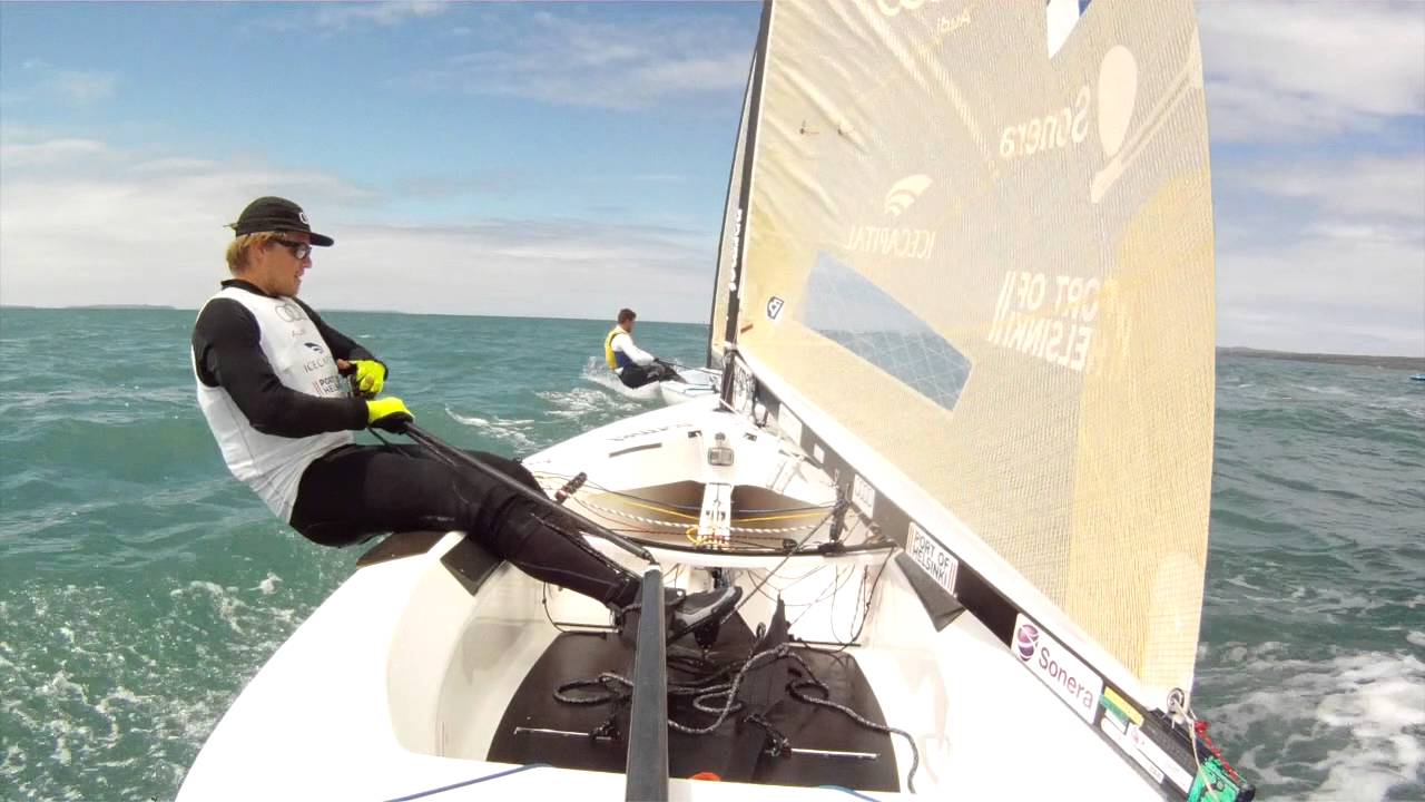 Tapio Nirkko FIN218 in the 2015 Finn Gold Cup Medal Race in Takapuna