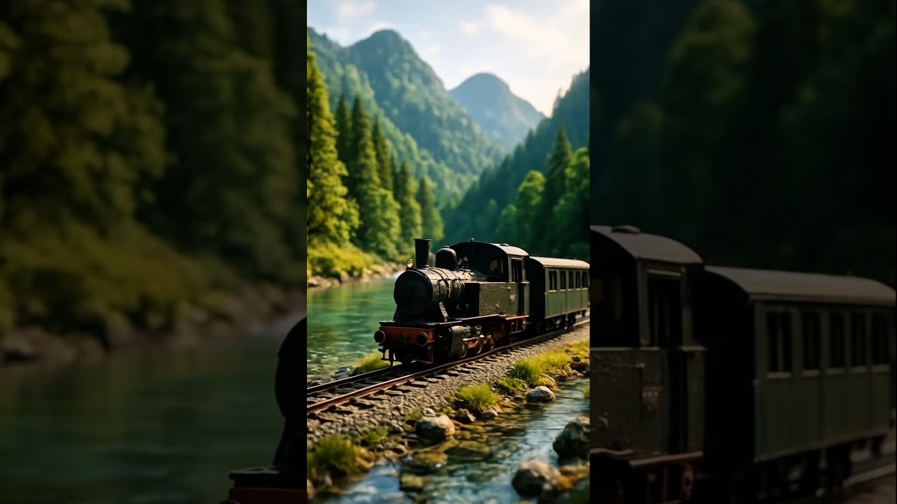 🚂✨ Realistic Miniature Train in a Fantasy World | River & Green Mountain Scenery 🌲🌊