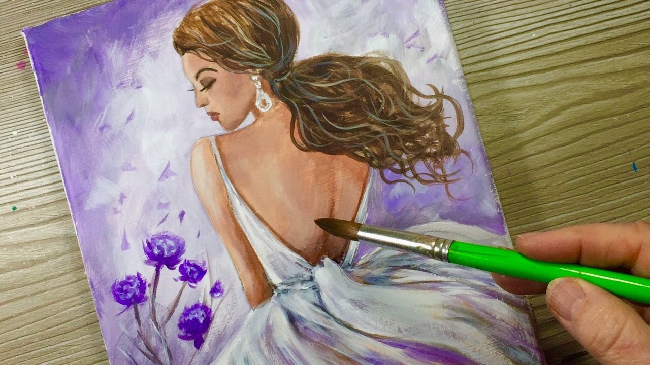 GIRL IN A WHITE DRESS / Acrylic Romantic Painting / How To Step By Step