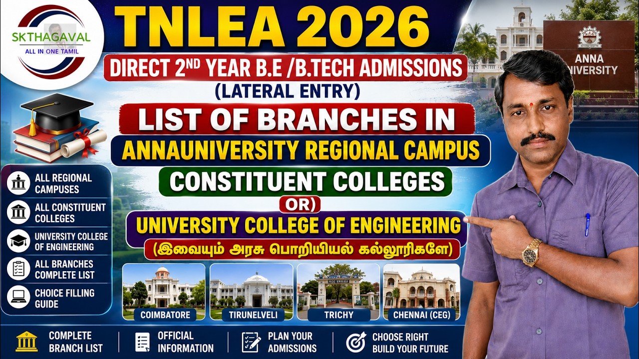 TNLEA 2026 || BRANCHES IN CONSTITUENT COLLEGES AND REGIONAL CAMPUS