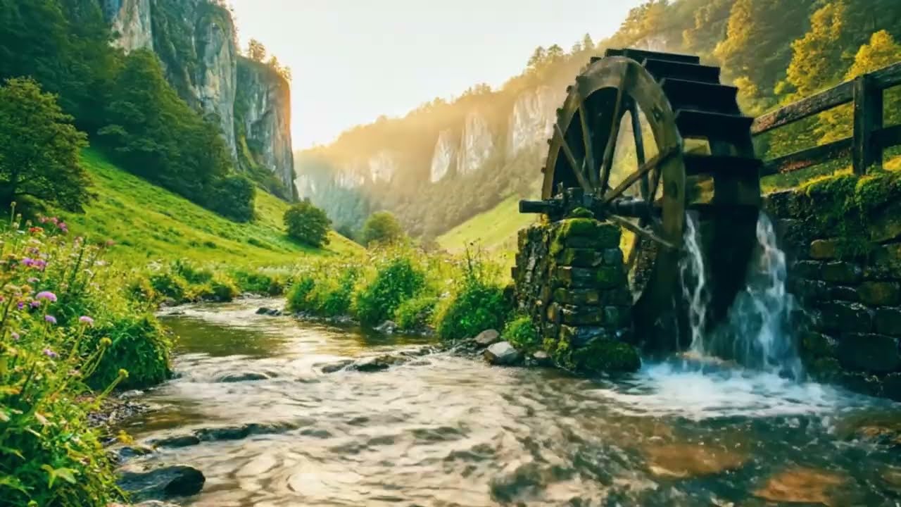 Peaceful River & Watermill Sounds in a Beautiful Valley