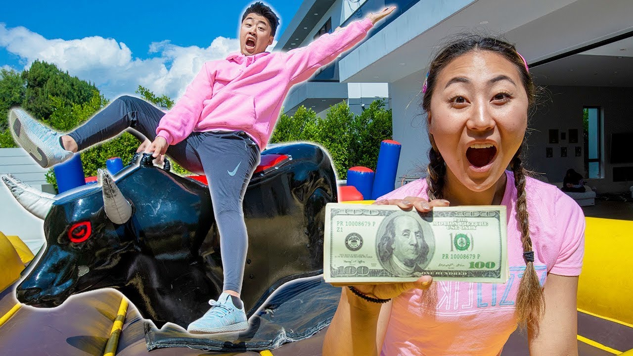MECHANICAL BULL CHALLENGE!! (10 SECONDS WIN $100 DOLLARS)