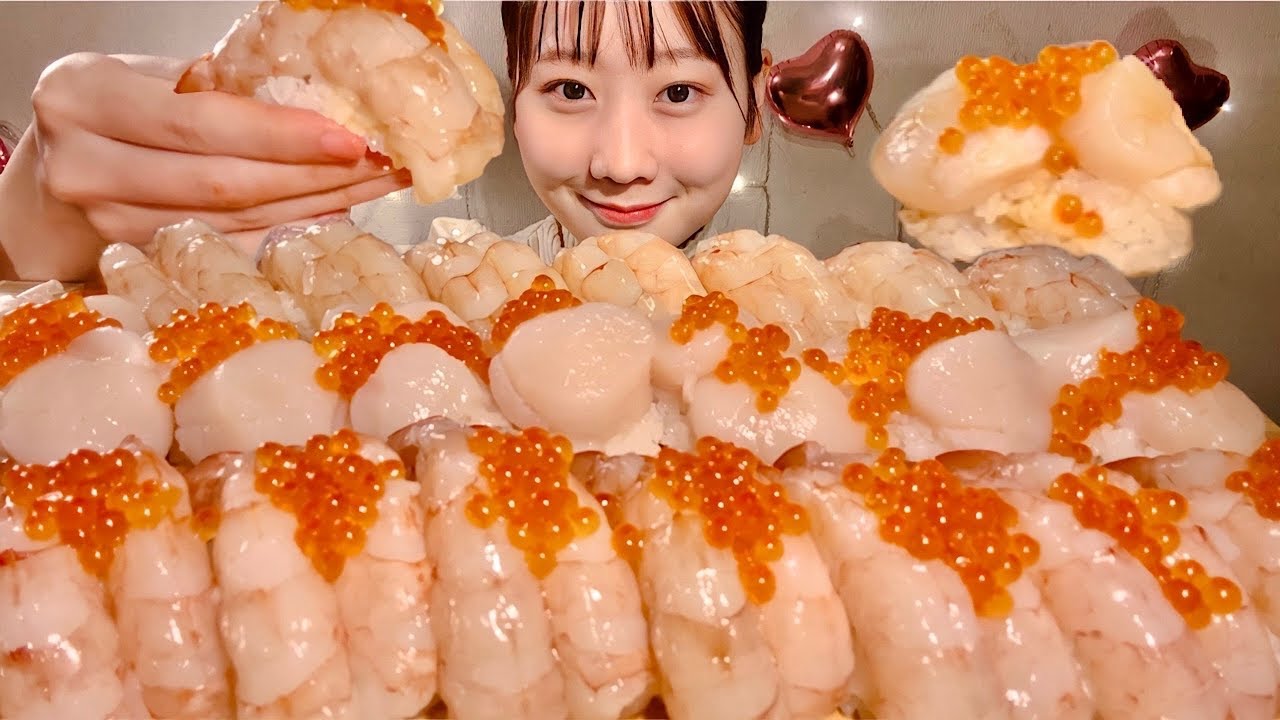 ASMR Суши из сырых креветок и суши из морских гребешков【русские субтитры】【Mukbang/ Eating Sounds】