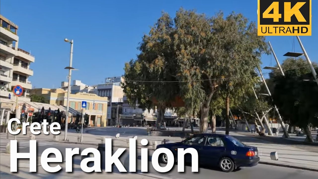 Ηράκλειο Κέντρο πλ. Ελευθερίας Αβέρωφ πλ. Κορνάρου Άγ. Μηνάς traveling Heraklion on foot  Crete 4k