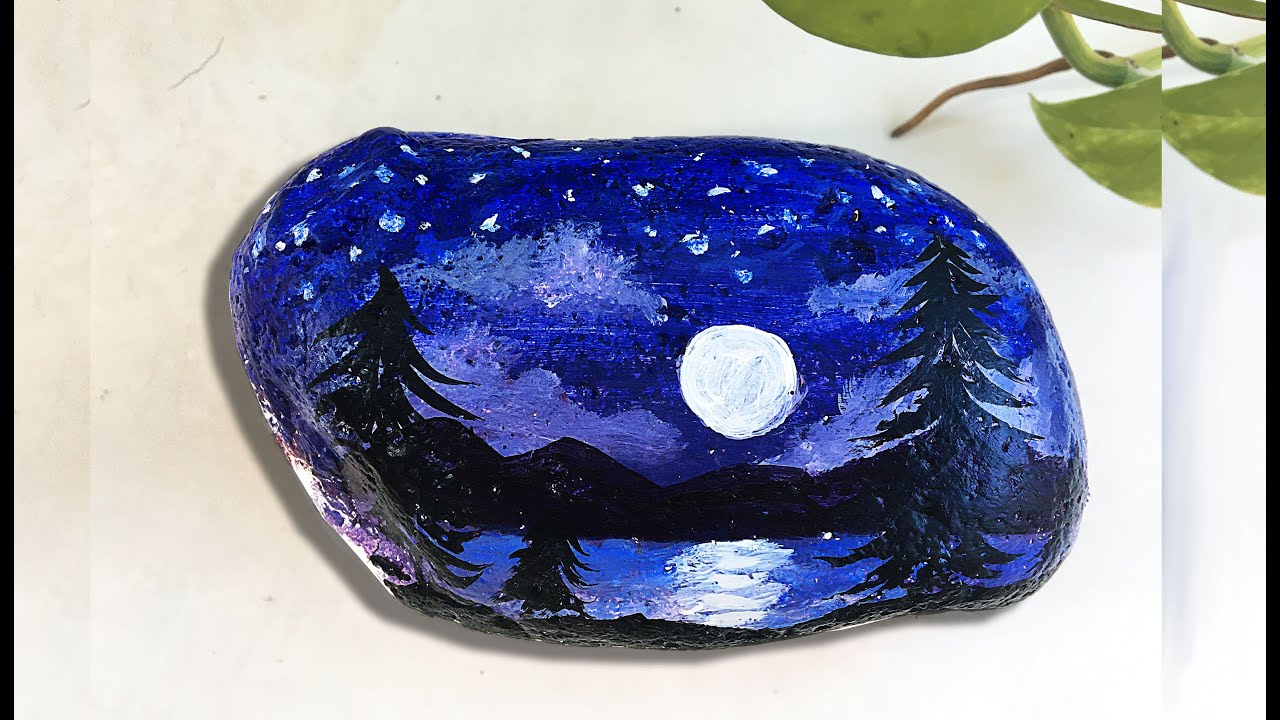 Como Pintar un Paisaje Sobre Piedra / ANOCHECER Pintura acrílica