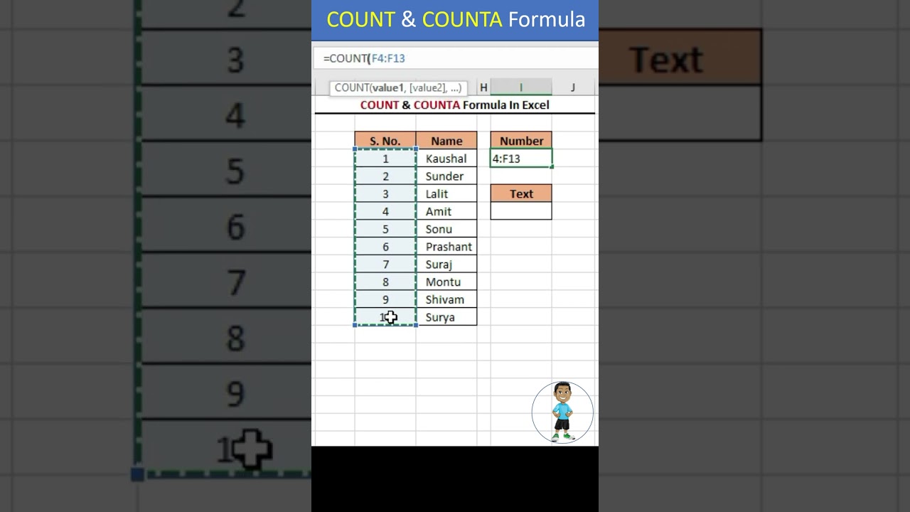 COUNT & COUNTA Formula in Excel #excel #exceltips #exceltutorial #msexcel #msexcelfullcourse #shorts