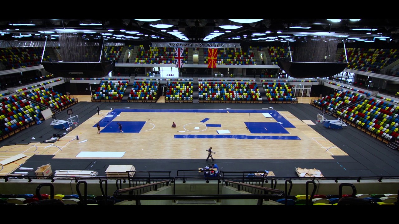 Basketball England Portable Basketball Floor and Baskets Install at the Copper Box Arena