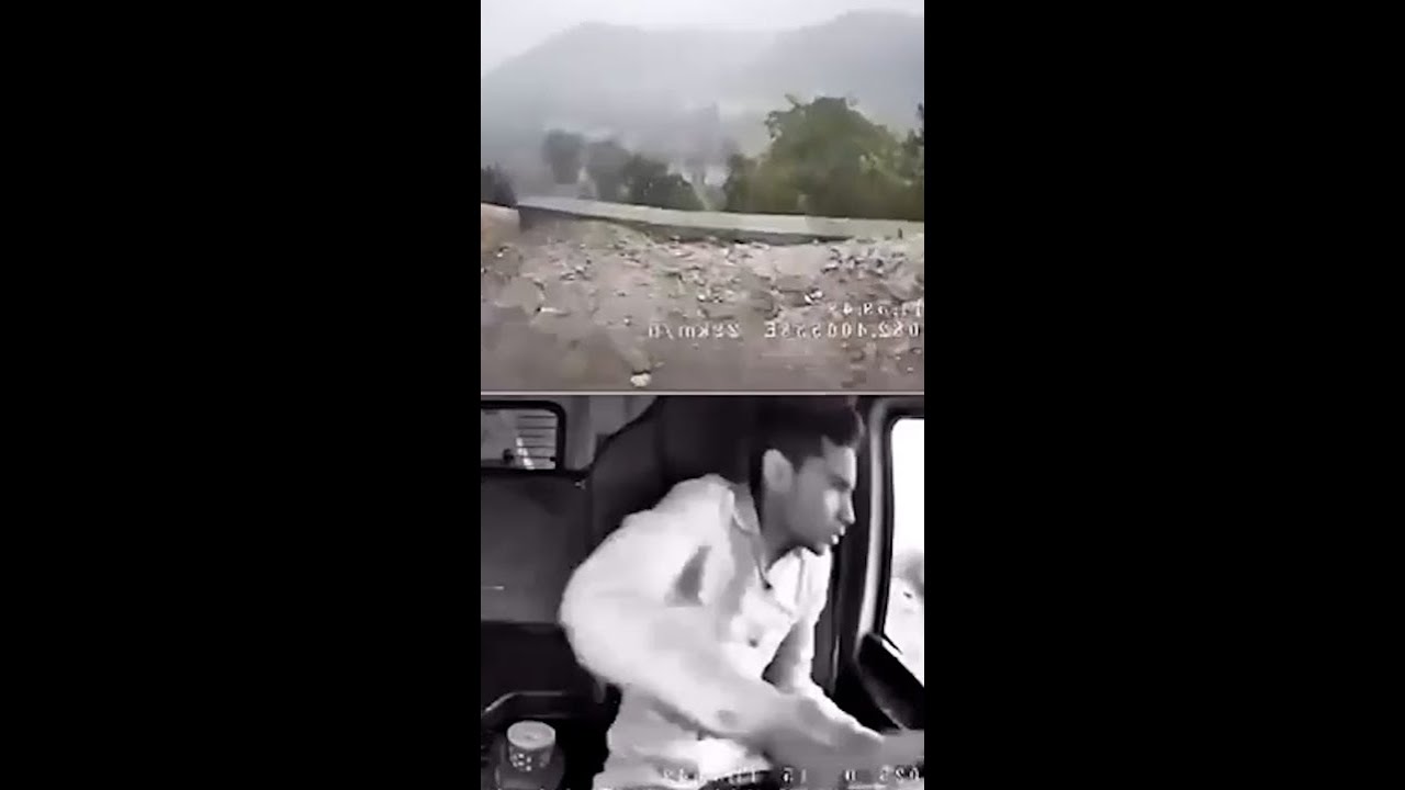 Terrifying moment truck driver&rsquo;s brakes fail on mountain road