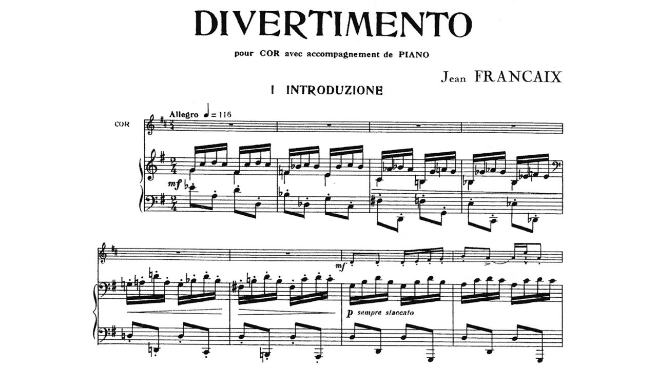 [Score] Jean Françaix - Divertimento (1953) for horn and orchestra (or piano)
