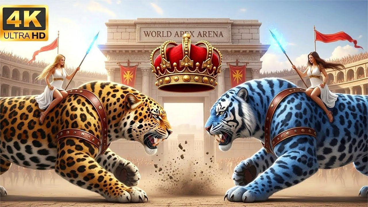 🎬 GIANT LEOPARD 🐆 vs 🐯 GIANT BLUE TIGER  | Roman Arena 2026 | World Apex Arena | 4K#WorldApexArena