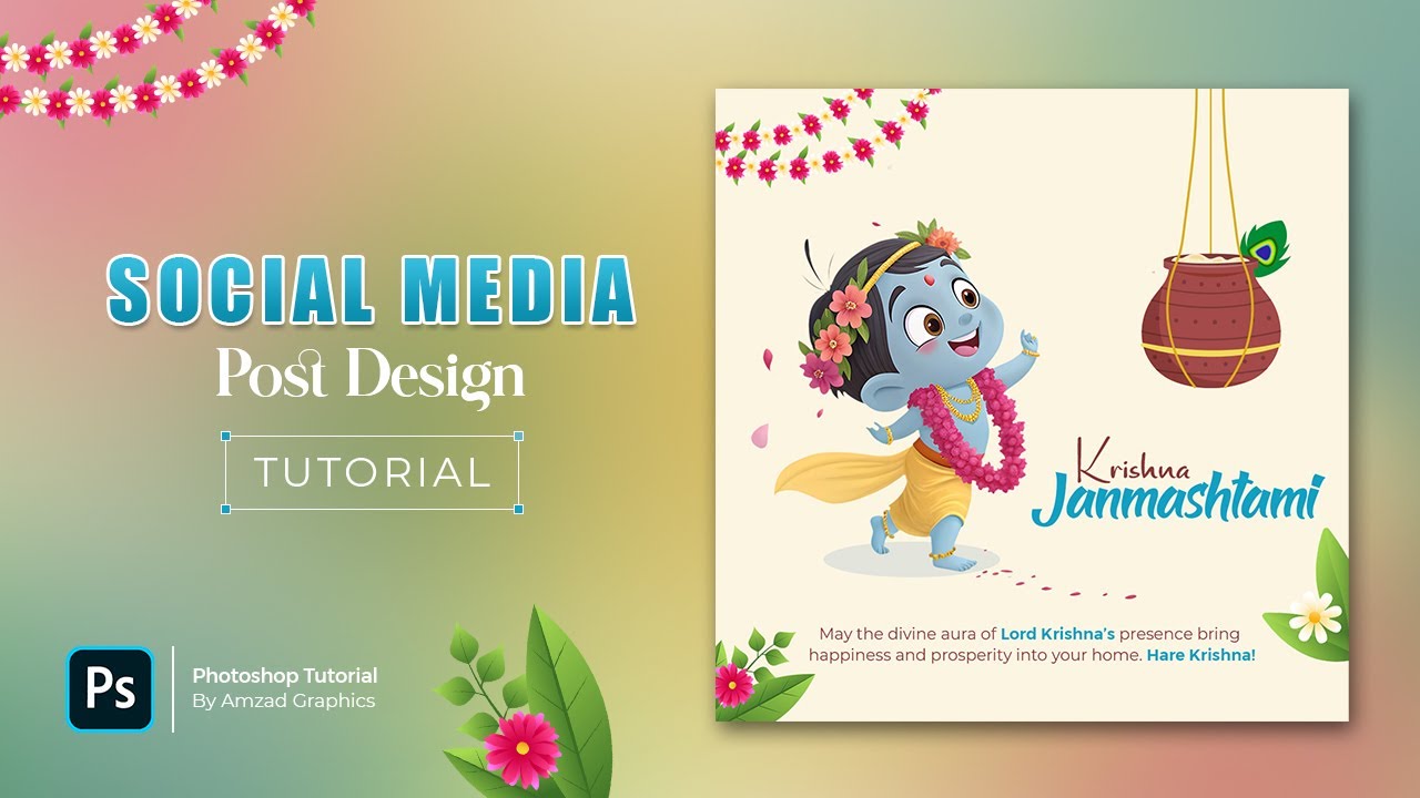 Krishna Janmashtami Post Design in Photoshop | Creative Festival Poster Tutorial