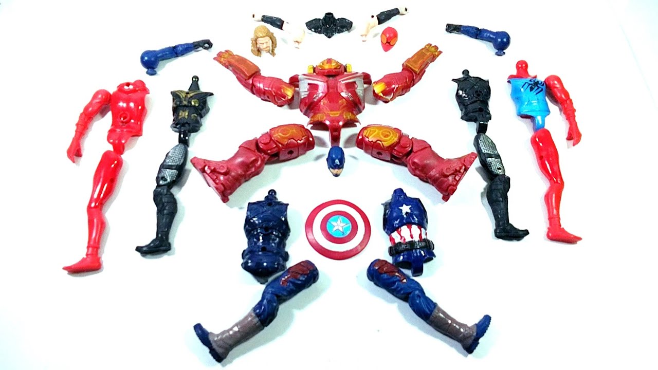 AVENGERS SUPERHERO TOYS HULK BUSTER VS CAPTAIN AMERICA VS CAPTAIN THOR VS SPIDER-MAN GODHI...