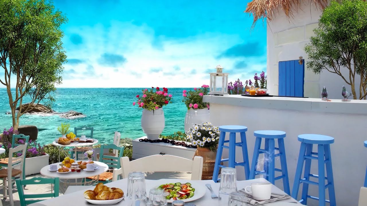 Seaside Cafe Ambience | Summer in Greece Cafe 🎶  Bossa Nova Jazz Music 🎵  ASMR