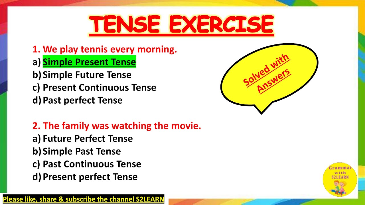 Tense| Tense Exercise | Tense in English Grammar| S2LEARN