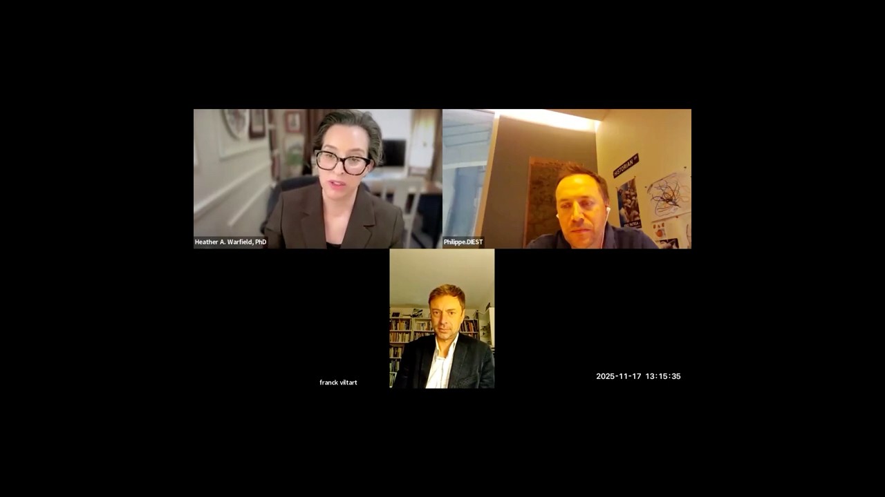 Heather A. Warfield speaking with Franck Viltart and Philipe Diest about the Michelin guidebooks