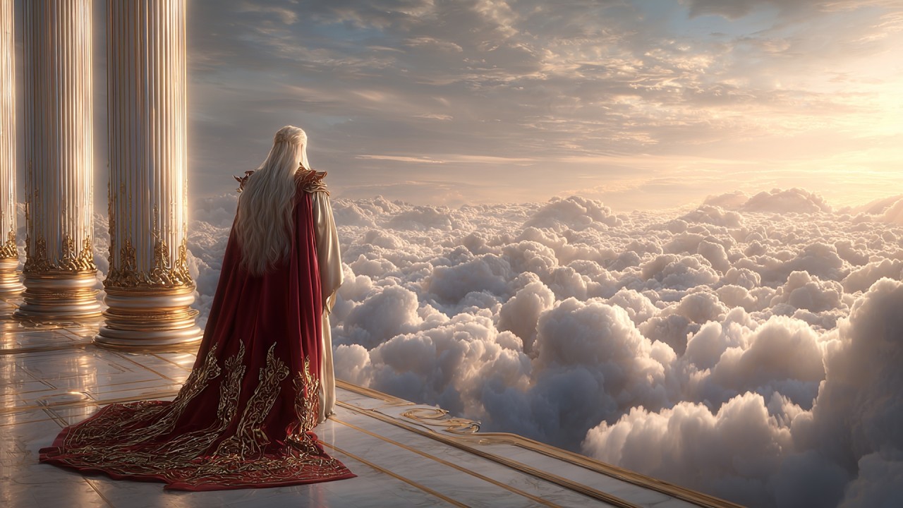 Majestic Sovereignty: The Divine Ruler Overlooking the Heavenly Realm and Celestial Palaces