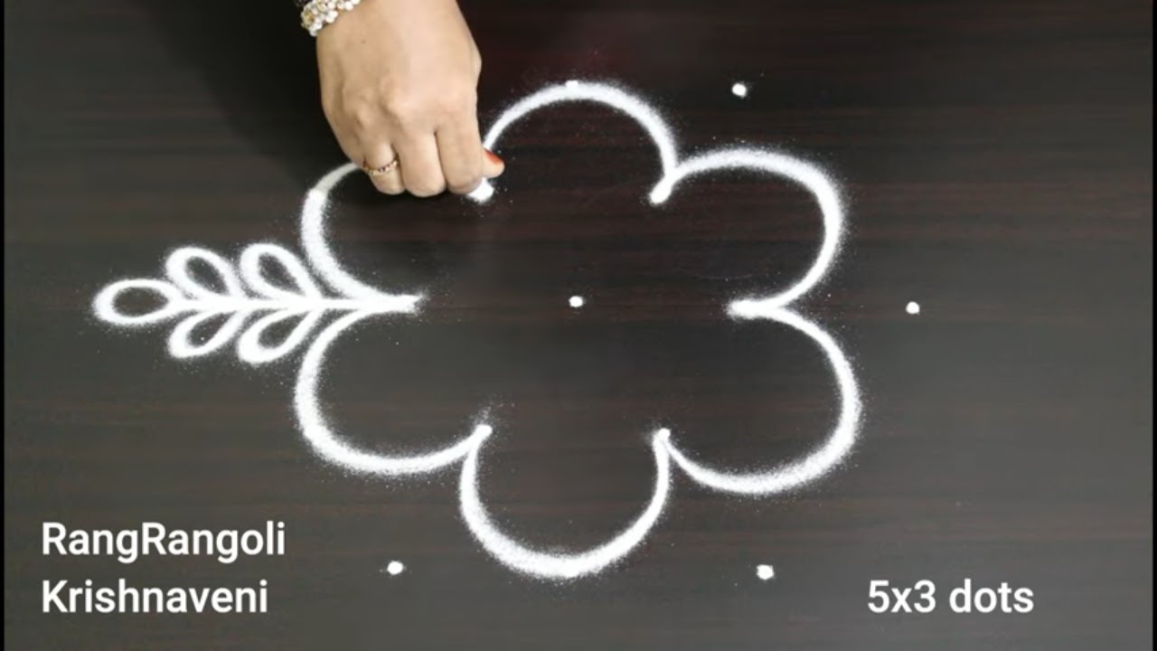 Simple Kolam🍀5x3 dots Easy Pandaga Muggulu🍀Daily Rangoli🍀RangRangoli Krishnaveni